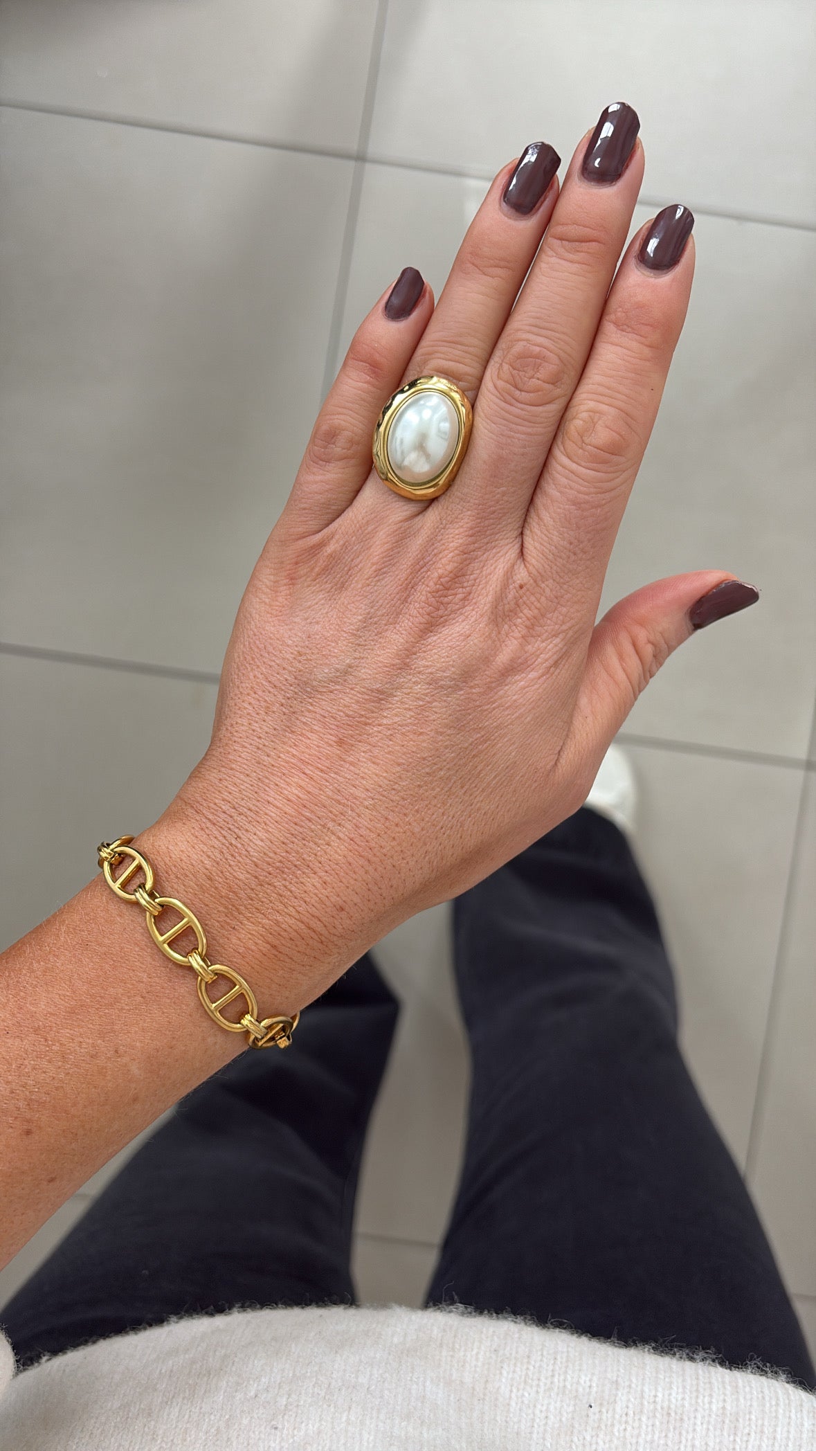 Rosie - Gold Pearl Adjustable Cocktail Ring